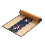 Chemin de table en bambou beige, bandeau bleu nuit