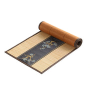 Chemin de table en bambou beige, bandeau gris