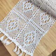 Chemin de table en dentelle au crochet blanc (F), vintage à pampilles