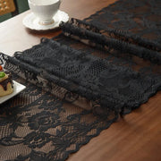Chemin de table en dentelle noire à motif rose, vintage ajouré