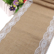 Chemin de table en jute et dentelle, vintage rustique