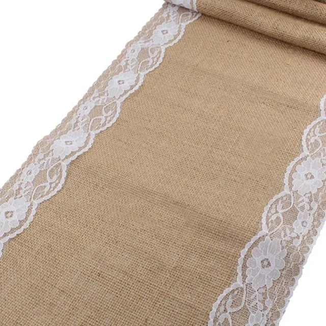 Toile de jute du chemin de table vintage en gros plan