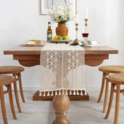 Chemin de table en macramé crème à losanges, bohème