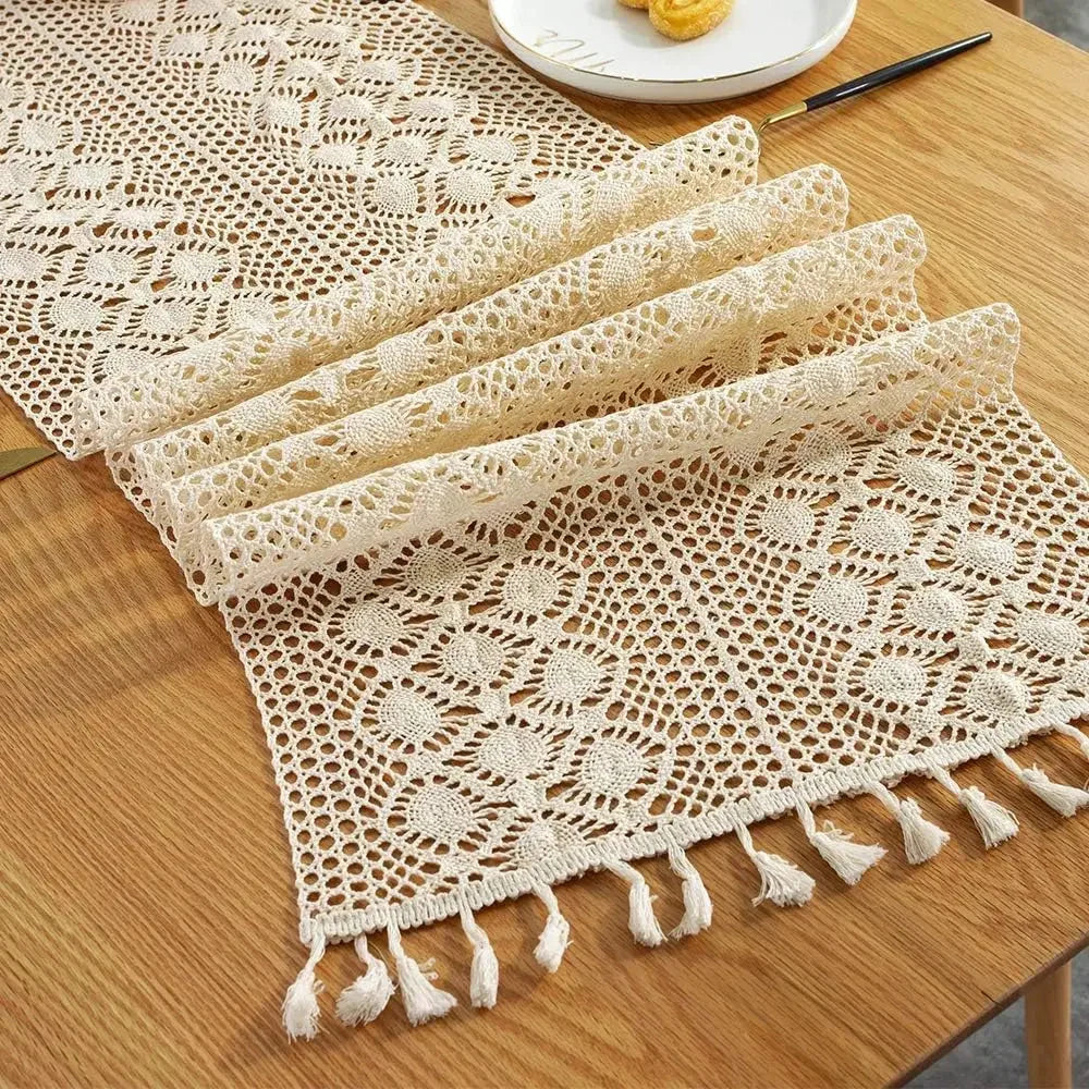 Texture des bandes du macramé crème en gros plan