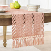Chemin de table en macramé rose, bohème à franges