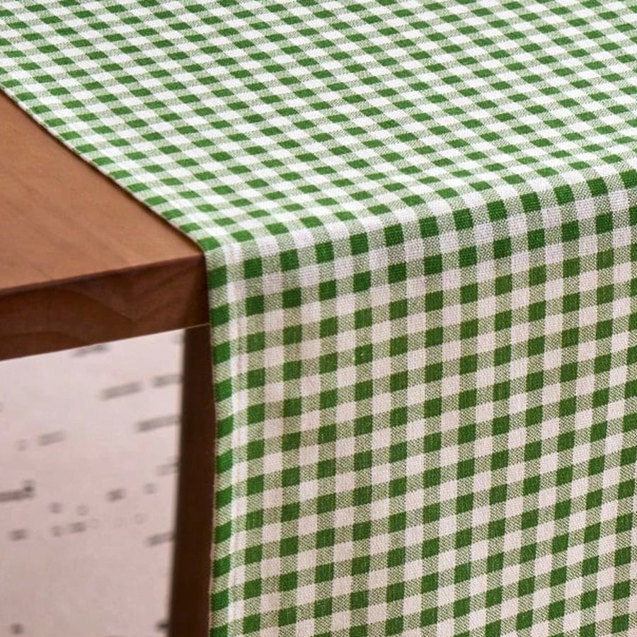 Gros plan du tissage à carreaux vichy vert et blanc