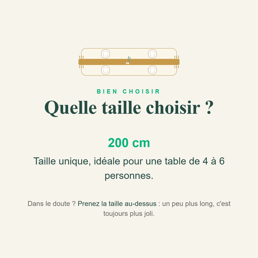 Guide des tailles - quelle taille de chemin de table choisir