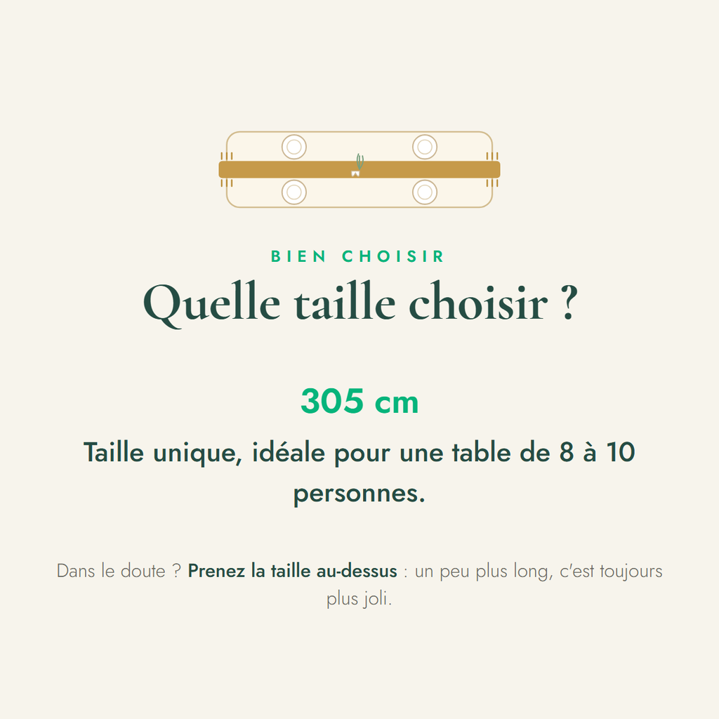 Guide des tailles - quelle taille de chemin de table choisir